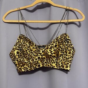 Leopard print crop with rhinestone straps perfect for a Clawdeen costume